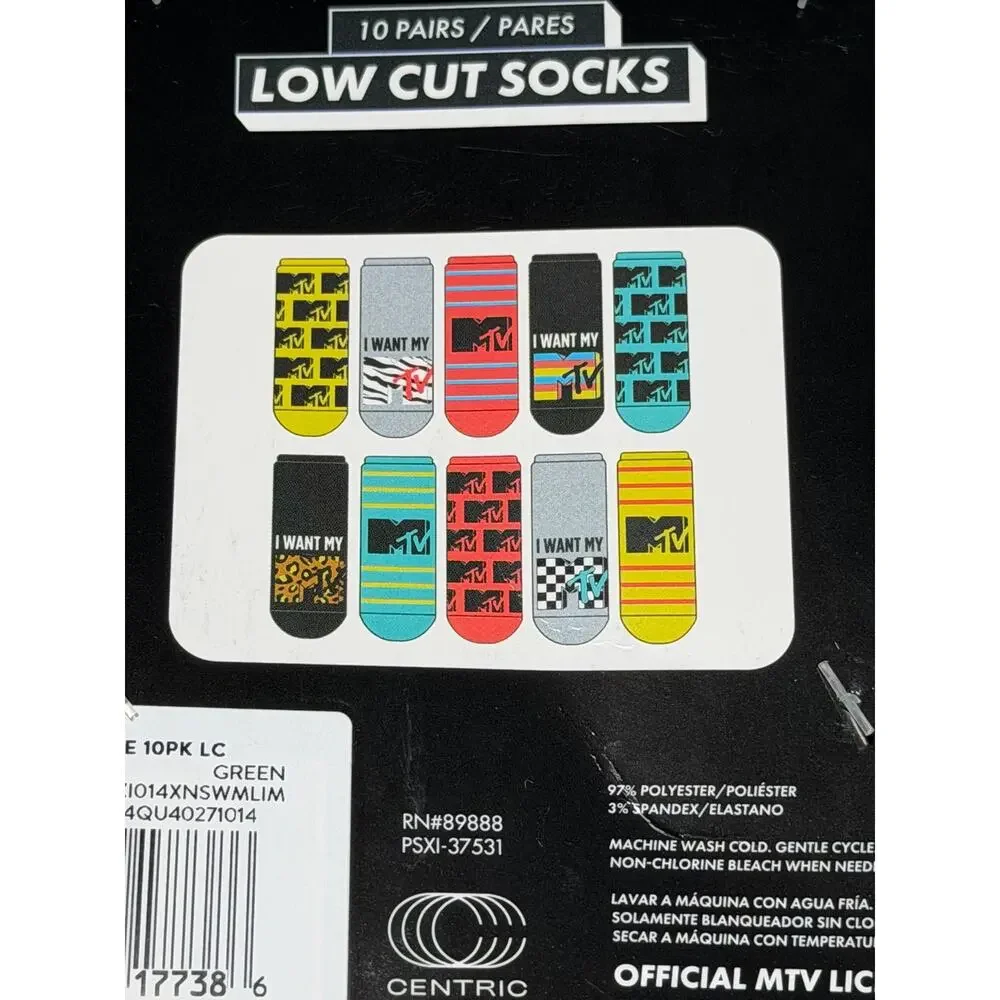 10 Pair MTV Low Cut Women Socks Size 4-10 Music Novelty TV 90s NEW Licensed Item